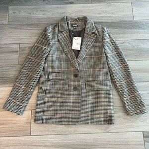Missguided Brown Plaid Boyfriend Blazer Coat